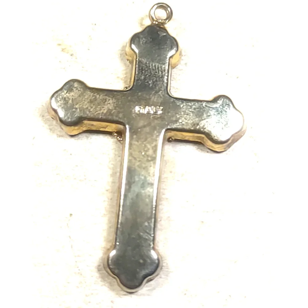 Italy Cross Pendant Gold Tone Enamel Red Blue White Feminine Religious Church